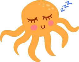 Sleeping yellow octopus, illustration, vector on white background.