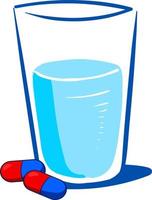 vaso de agua con pastillas, ilustración, vector sobre fondo blanco