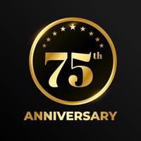 insignia de oro círculo boda aniversario etiquetas celebración número con cinta 75 años vector