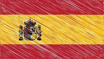 Close up Spain national flag with scribble effect vector illustration