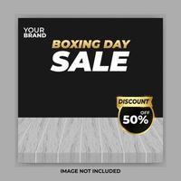 boxing day social media post template with White wood stage and discount tag black friday and happy new year sunbrust blue background celebration style vector