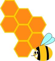 Honeycomb and bee, illustration, vector on white background.