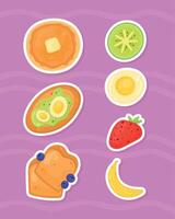 six breakfast ingredients icons vector