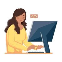 female developer with desktop vector