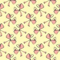 Pink bow,seamless pattern on yellow background. vector