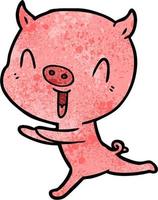 Retro grunge texture cartoon pig vector