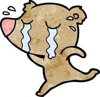 Retro grunge texture cartoon bear crying vector