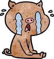 Retro grunge texture cartoon pig crying vector