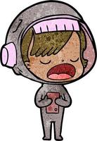 Retro grunge texture cartoon spacegirl singing vector