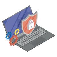 cyber security, laptop with shield vector