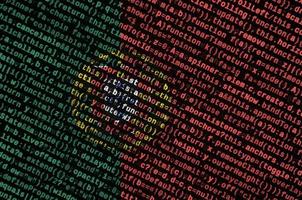 Portugal flag is depicted on the screen with the program code. The concept of modern technology and site development photo