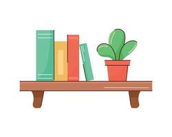 wooden shelf with books vector