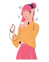 young woman listening music vector