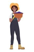 female farmer with grapes basket vector