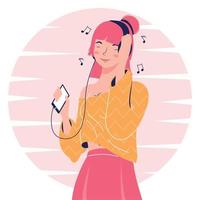 young girl listening music vector