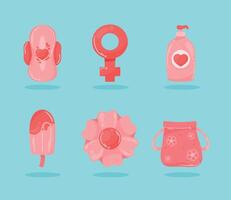 seis iconos de menstruación femenina vector