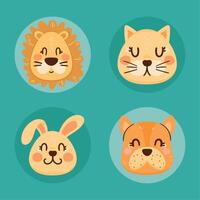 four cute animals heads vector