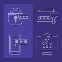 cyber security four icons vector