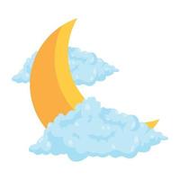 crescent moon and clouds vector