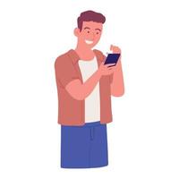 hombre usando teléfono inteligente, icono vector