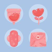 cuatro iconos de menstruación femenina vector