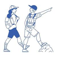 travelers hiking with backpacks vector