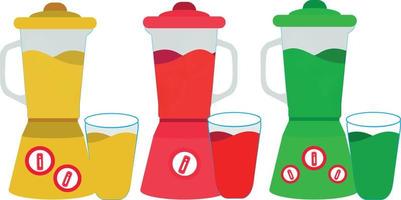 a collection of juices and a blender of fresh and healthy vector