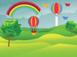 hermoso fondo arco iris paisaje niños vector