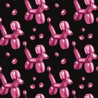 A pattern of purple balloons. Black background with balls in the form of a dog of mother-of-pearl purple color. Suitable for printed products on fabric and paper. Packaging, banner, clothing. vector