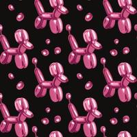 A pattern of purple balloons. Black background with balls in the form of a dog of mother-of-pearl purple color. Suitable for printed products on fabric and paper. Packaging, banner, clothing. vector