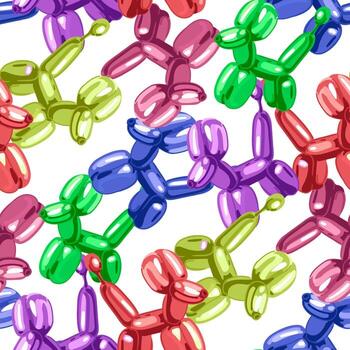 A pattern of mother-of-pearl bright balloons. Festive atmosphere with balloons in the form of a dog. Suitable for printed products on fabric and paper. Packaging, banner, print on clothes. vector