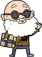 Retro grunge texture cartoon man with beard wearing glasses vector