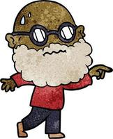 Retro grunge texture cartoon man with beard wearing glasses vector