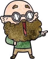 Retro grunge texture cartoon man with beard wearing glasses vector
