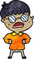 Retro grunge texture cartoon man wearing glasses vector
