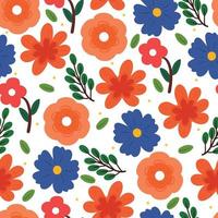 seamless pattern cartoon flower and leaves vector