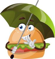 Burger with umbrella, illustration, vector on white background.