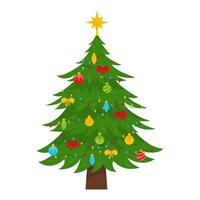 árbol de navidad decorado con una estrella, bolas y una guirnalda de colores. ilustración vectorial vector