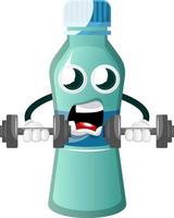 Bottle is holding training weights, illustration, vector on white background.