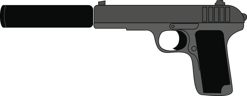 Silenced pistol, illustration, vector on white background.