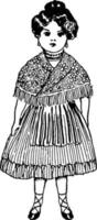 Girl In Traditional Dress, vintage illustration. vector