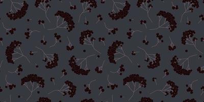 Black rowan berries dark seamless pattern. Vector floral seasonal background for fabrics, surfaces, book covers, wallpaper, graphics, printing, hobbies, invitations.