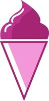 Pink ice cream in a cone, illustration, vector on white background.