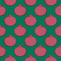 Red pomegranate , seamless pattern on a dark green background. vector