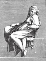 Seated Young Woman, Adamo Scultori, after Michelangelo, 1585, vintage illustration. vector