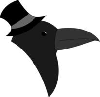 Raven with hat, illustration, vector on white background