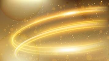 Light Trail Background, Elegant Gold Line Crossing. Widescreen Vector Illustration