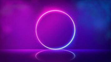 Glowing circle neon lighting frame, Futuristic background with smoke. Vector Illustration