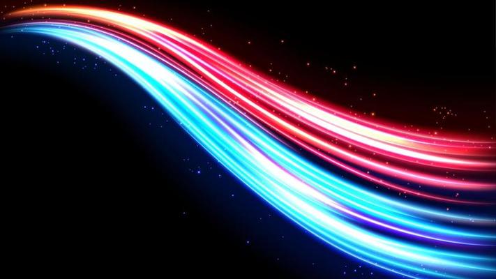 Colorful light trails, long time exposure motion blur effect. Vector Illustration