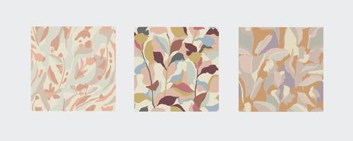 Vector abstract flower and leaf illustration seamless repeat pattern 3 designs set